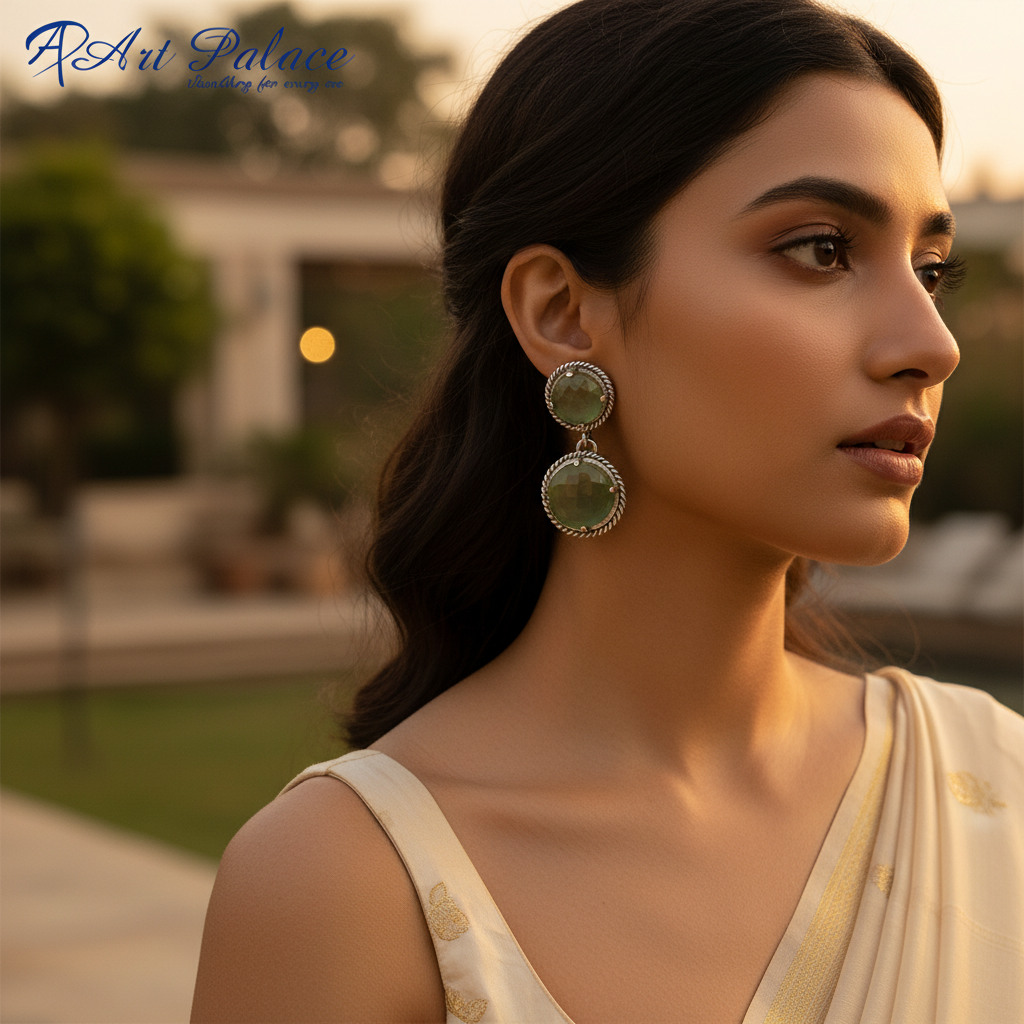 925 Silver Green Gemstone Drop Earrings for Women | Gift
