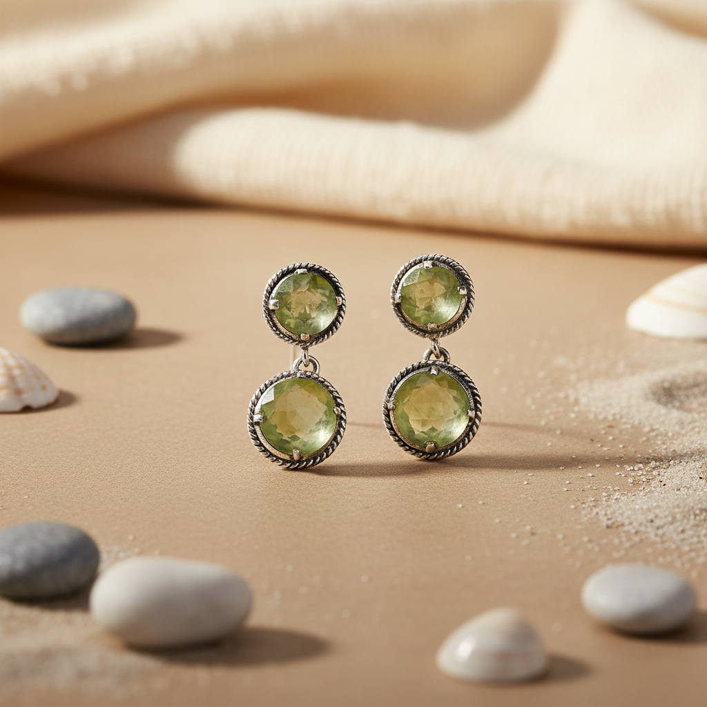925 Silver Green Gemstone Drop Earrings for Women | Gift