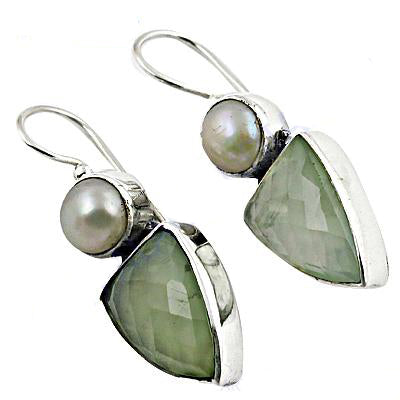 925 silver pearl & green gemstone earrings for women