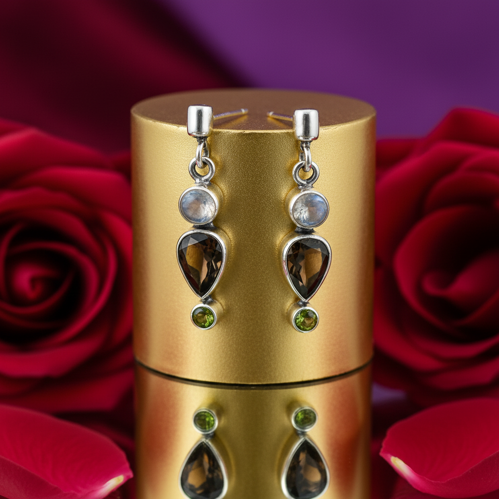 925 silver moonstone & peridot drop earrings for women