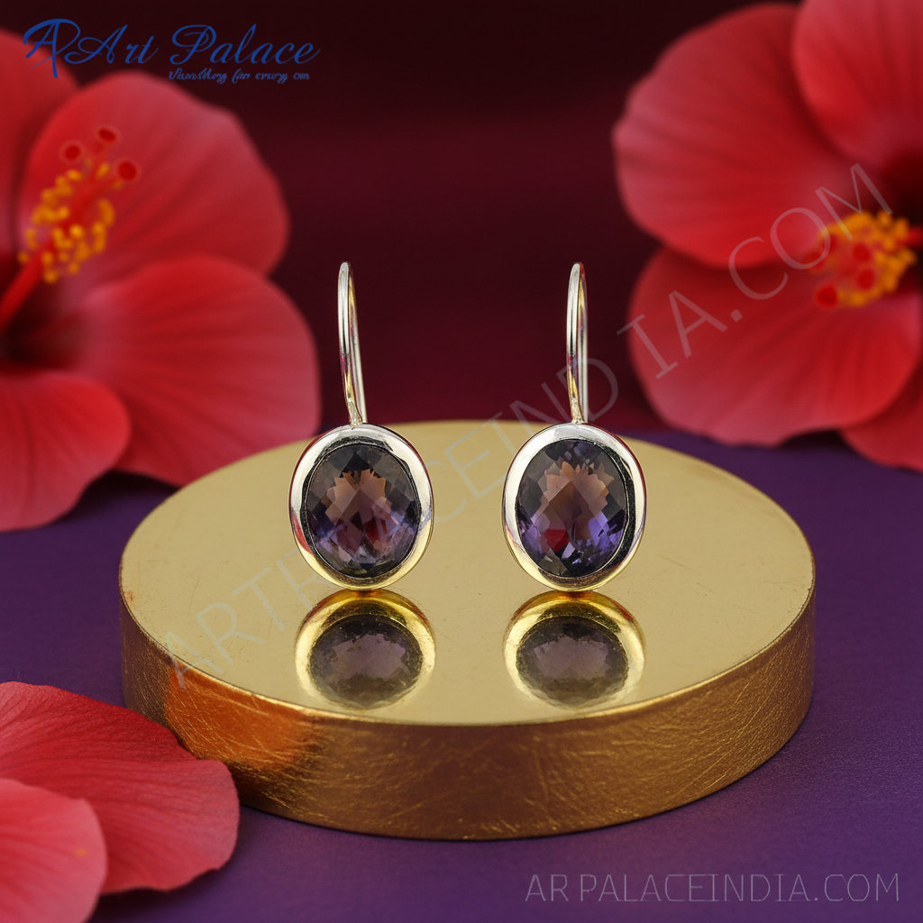 Silver amethyst drop earrings for women | gemstone jewelry