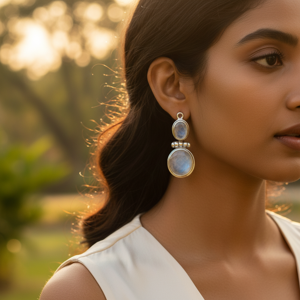 925 Silver Moonstone Drop Earrings for Women | Dangle Earrings