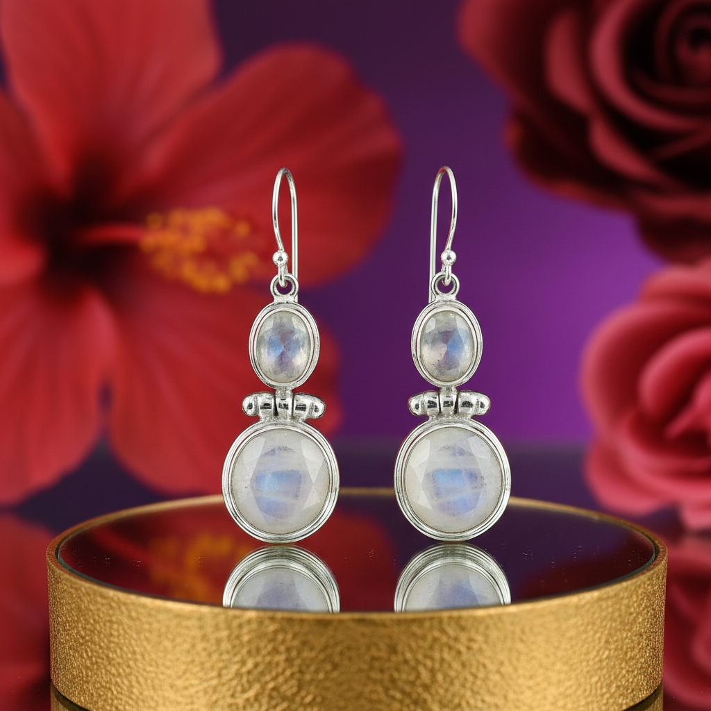 925 silver moonstone drop earrings for women | dangle earrings