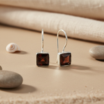 Load image into Gallery viewer, 925 Silver Square Garnet Earrings for Women | Gemstone Jewelry
