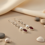 Load image into Gallery viewer, 925 Silver Pearl &amp; Red Gemstone Earrings for Women
