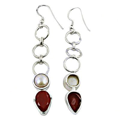 925 silver pearl & red gemstone earrings for women
