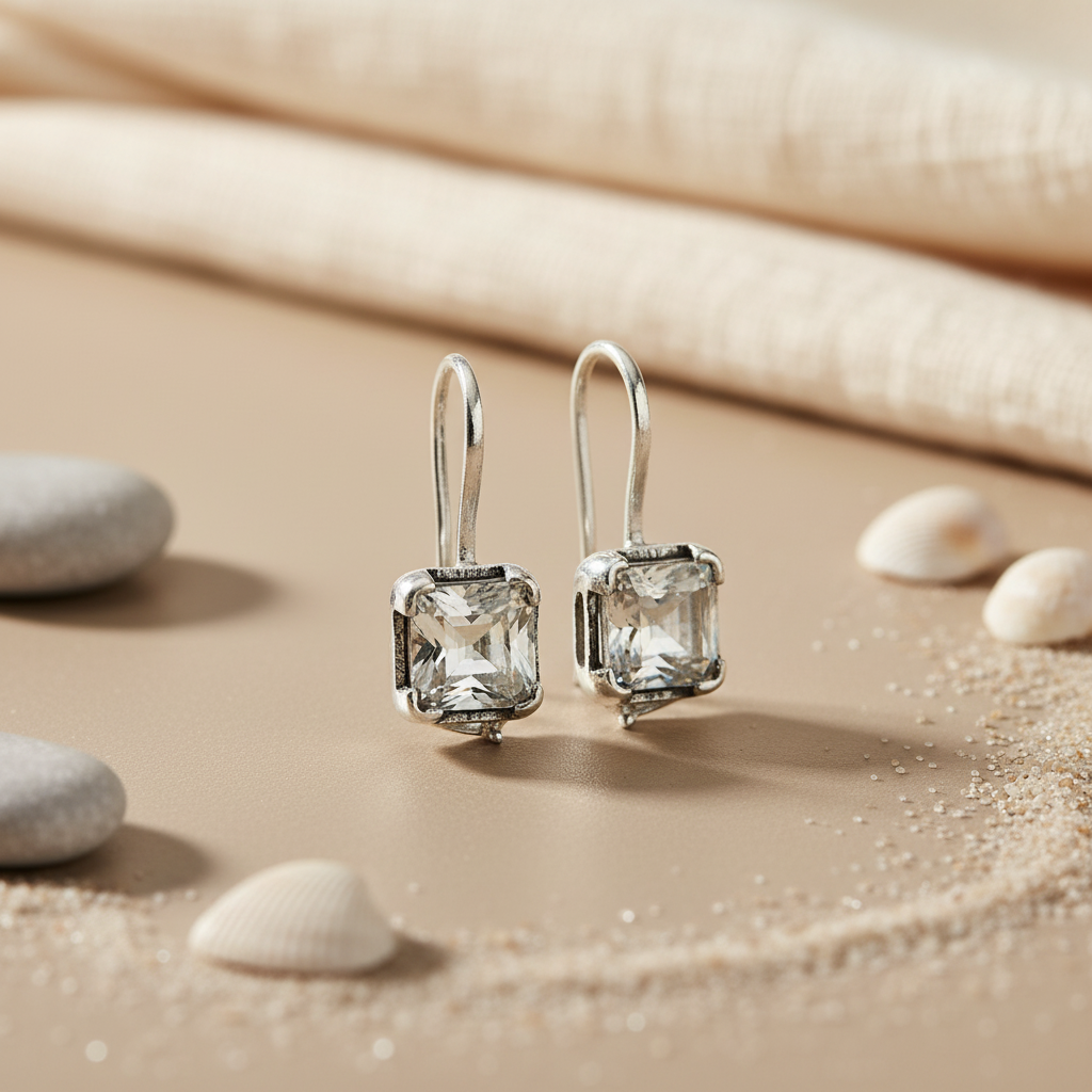 925 Silver Square Cut Earrings | Women's Daily Wear Jewelry