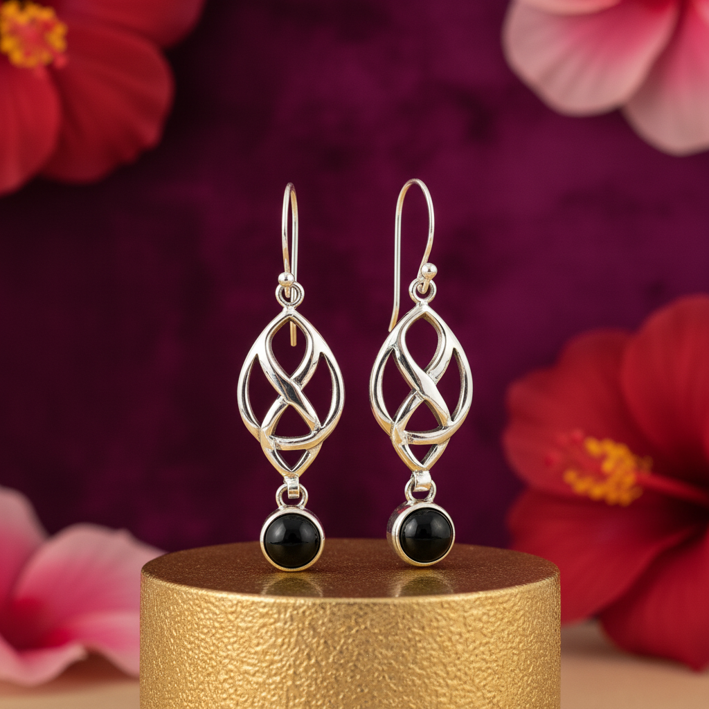 925纯银黑玛瑙耳环（女士款）| 凯尔特结