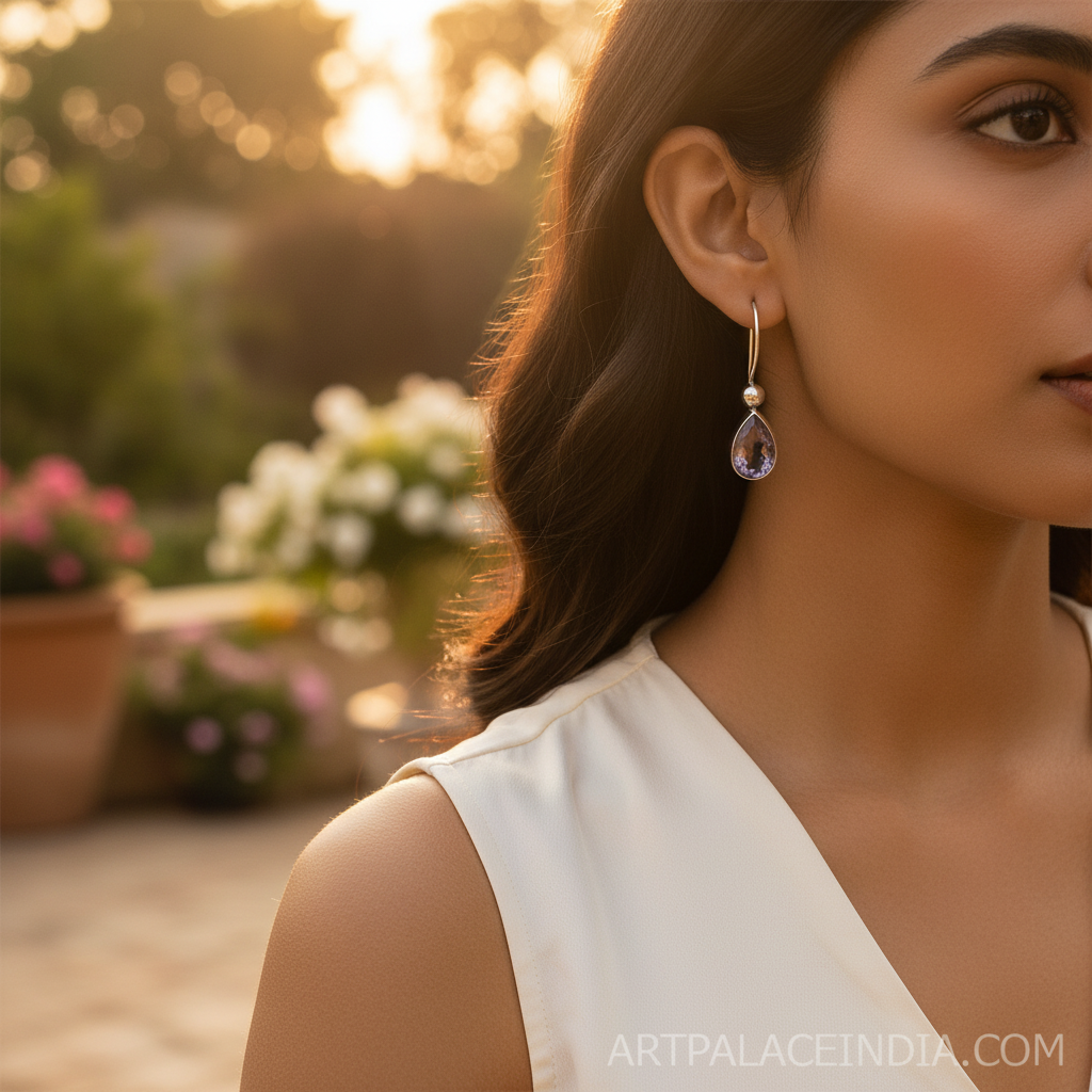 925 Silver Amethyst Teardrop Earrings for Women