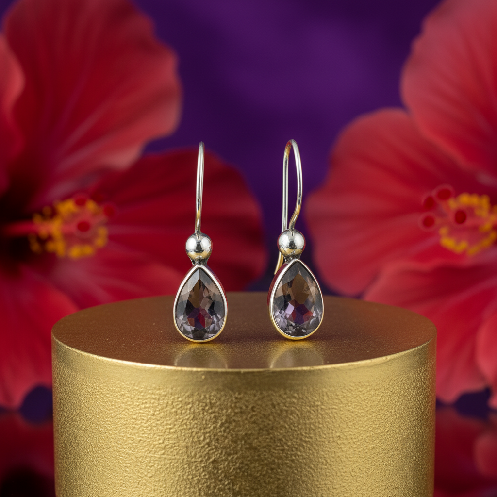 925 silver amethyst teardrop earrings for women