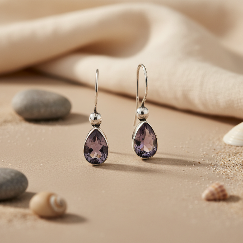 925 Silver Amethyst Teardrop Earrings for Women