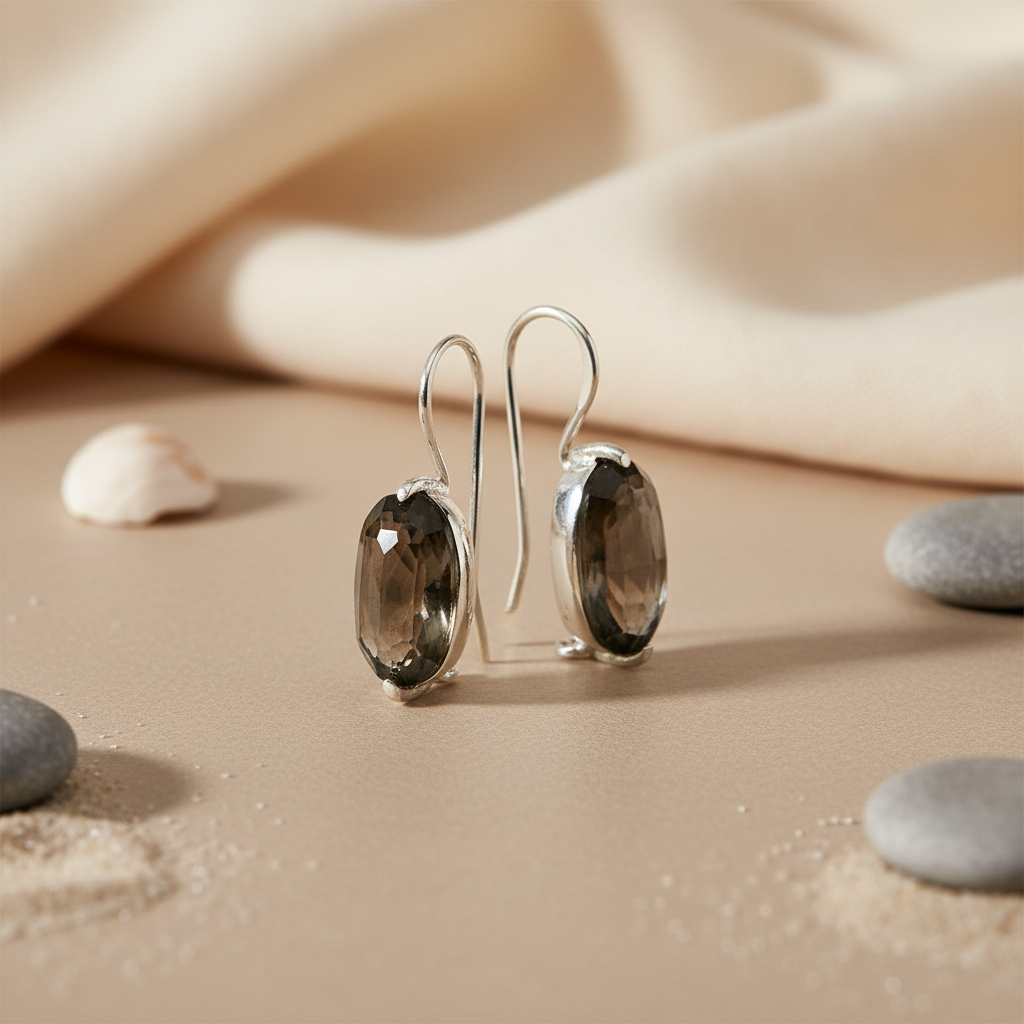 925 Silver Smoky Quartz Drop Earrings for Women | Gift