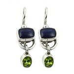 Load image into Gallery viewer, 925 Silver Peridot &amp; Lapis Earrings for Women | Dangle Earrings
