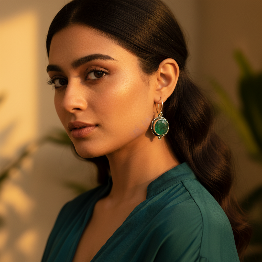 925 Silver Emerald Drop Earrings for Women | Gemstone Jewelry