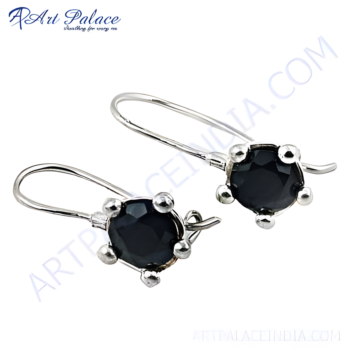 925 sterling silver hook earrings with round black onyx gemstones, a classic and elegant design