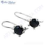Load image into Gallery viewer, 925 sterling silver hook earrings with round black onyx gemstones, a classic and elegant design.
