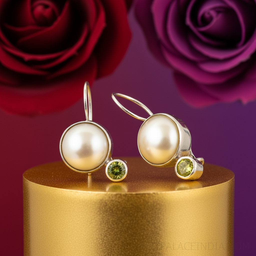 925 Silver Pearl & Peridot Drop Earrings for Women | Gift