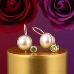 Load image into Gallery viewer, 925 Silver Pearl &amp; Peridot Drop Earrings for Women | Gift
