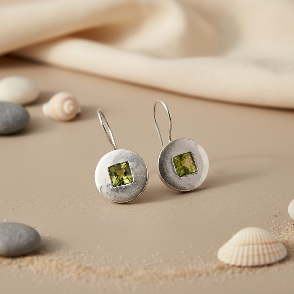 925 Silver Peridot Earrings | Square Stone Earrings For Women