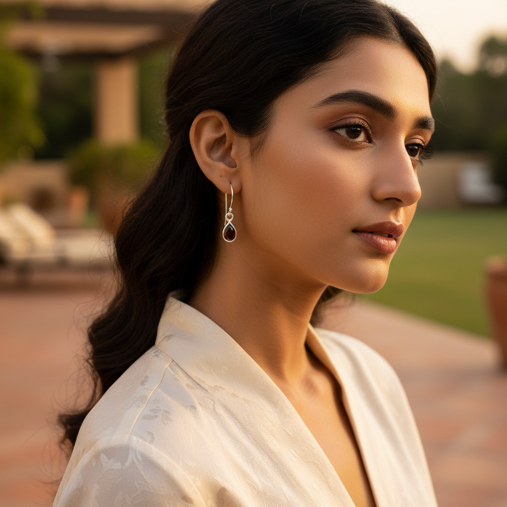 925 Silver Garnet Teardrop Earrings for Women | Gift Jewelry