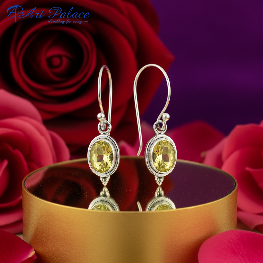 925纯银黄水晶水滴耳环（女士款）| 宝石首饰
