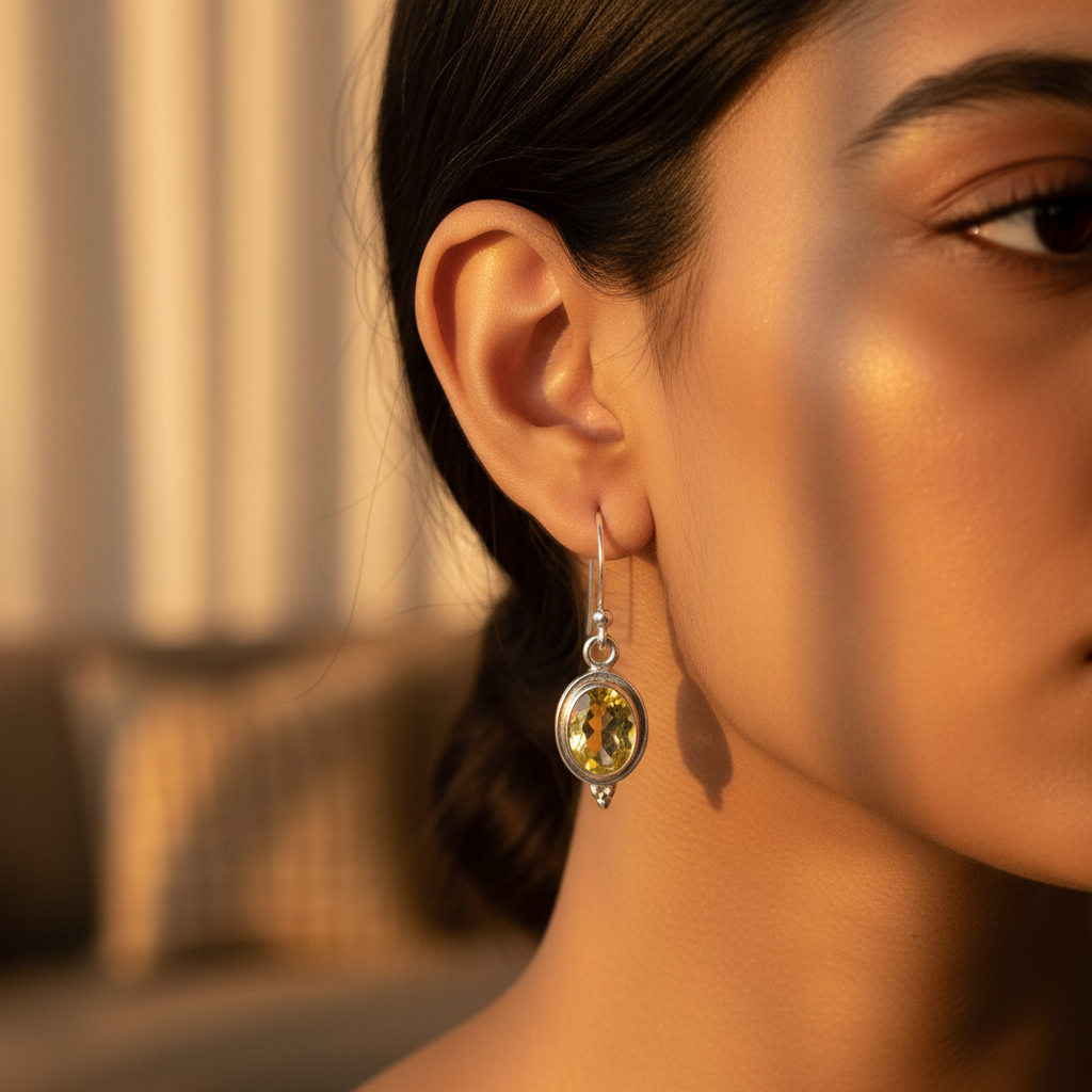 925 Silver Citrine Drop Earrings for Women | Gemstone Jewelry