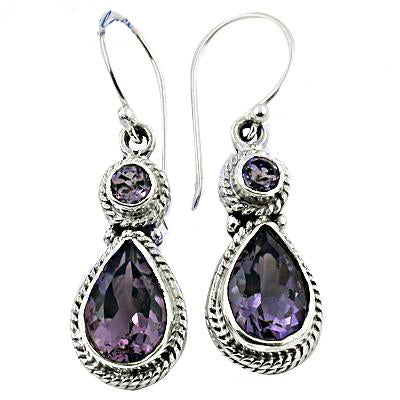 925 Silver Amethyst Drop Earrings for Women | Gemstone Jewelry