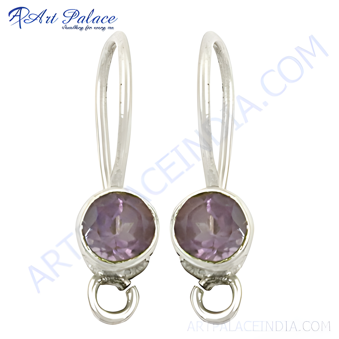 925 sterling silver drop earrings featuring round-cut purple amethyst gemstones