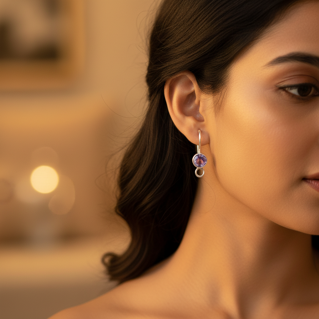 925 Silver Amethyst Drop Earrings for Women | Gemstone Jewelry