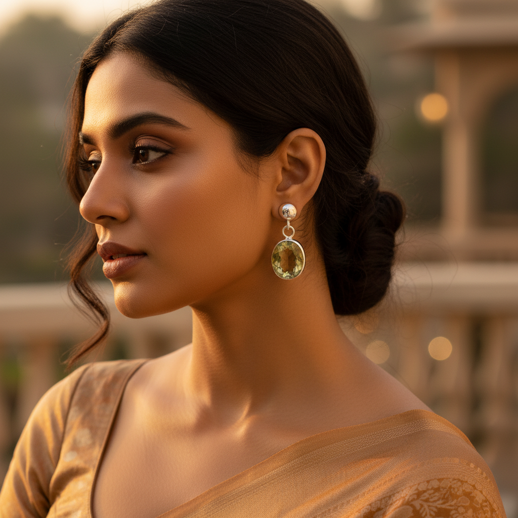 925纯银黄水晶水滴耳环（女士款）| 宝石首饰