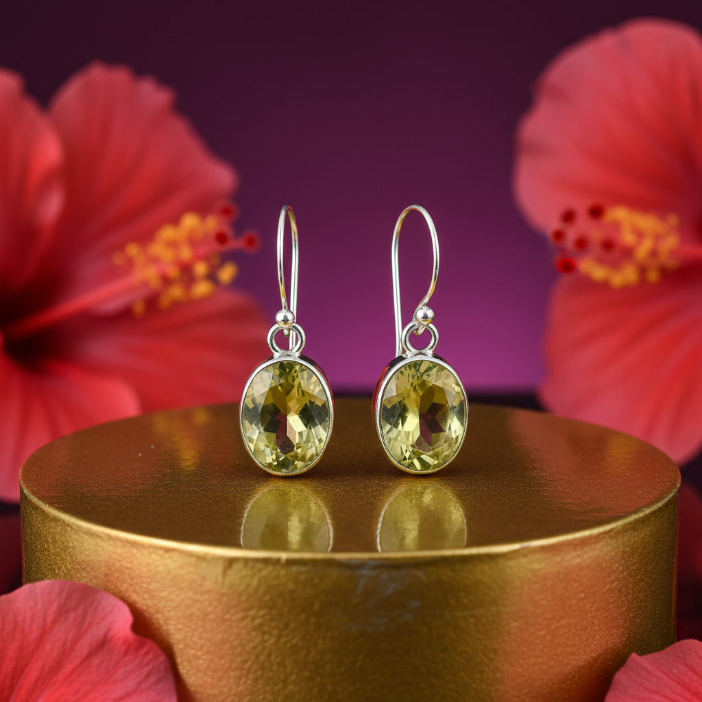 925纯银黄水晶水滴耳环（女士款）| 宝石首饰