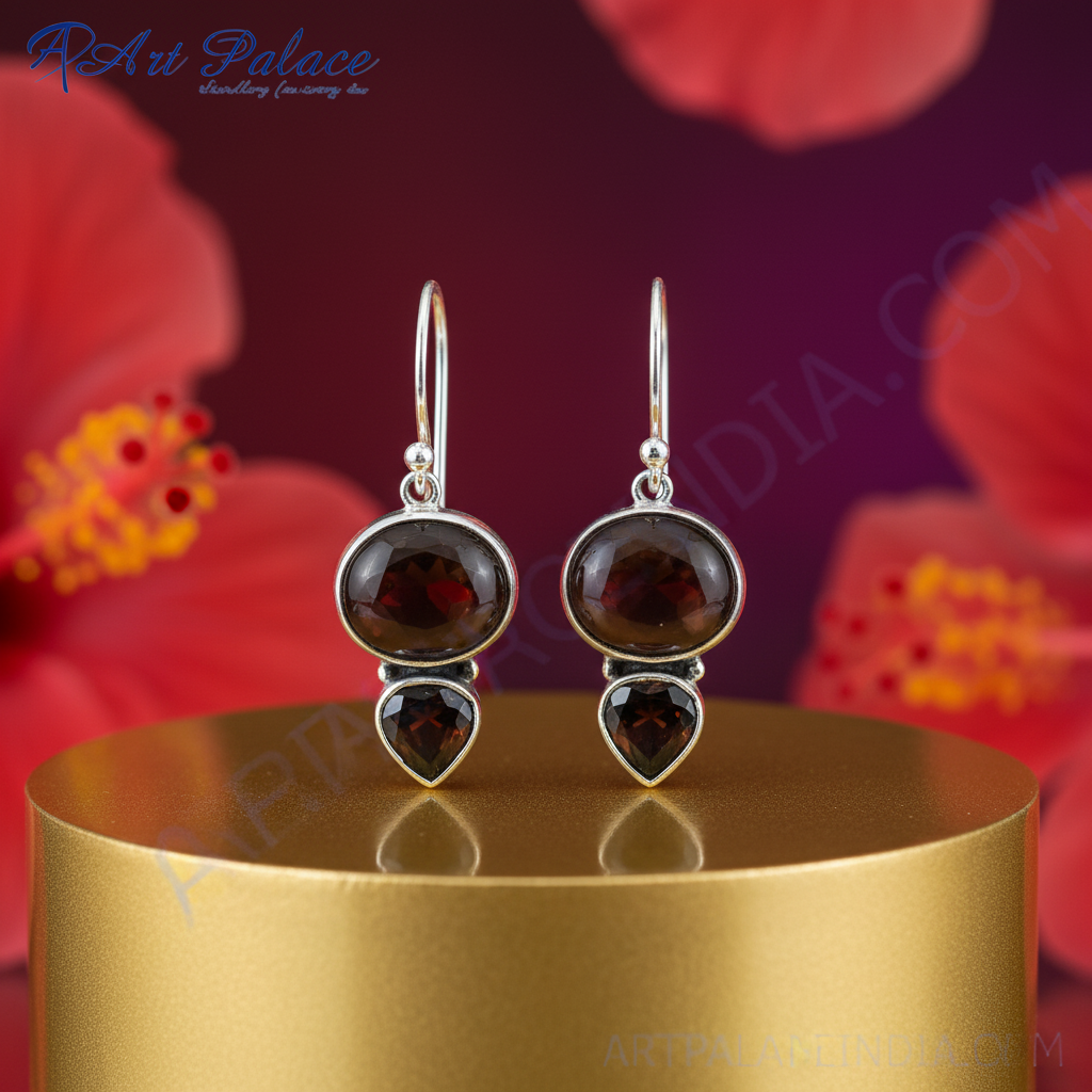 925 Silver Garnet Drop Earrings for Women | Daily Wear