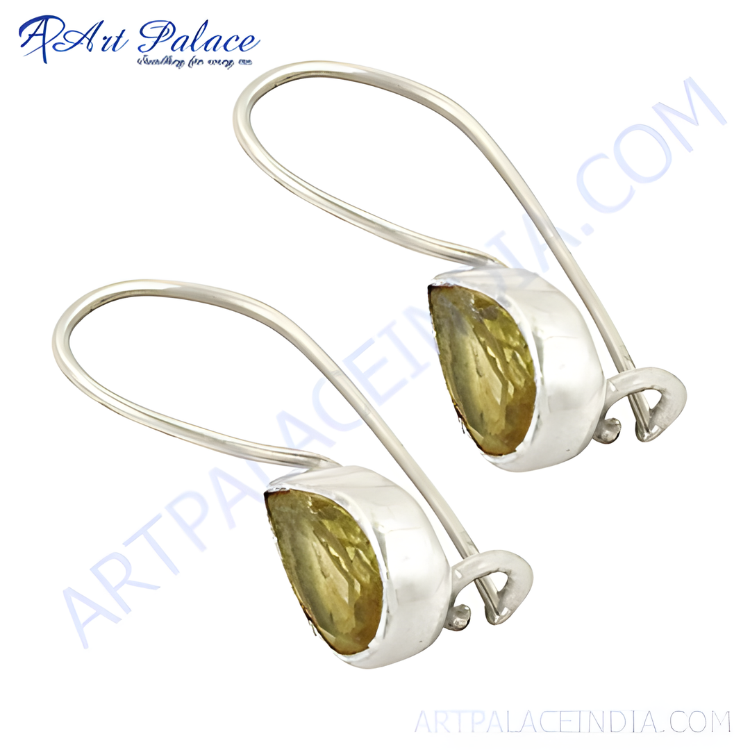 925 sterling silver drop earrings with yellow citrine gemstones for women