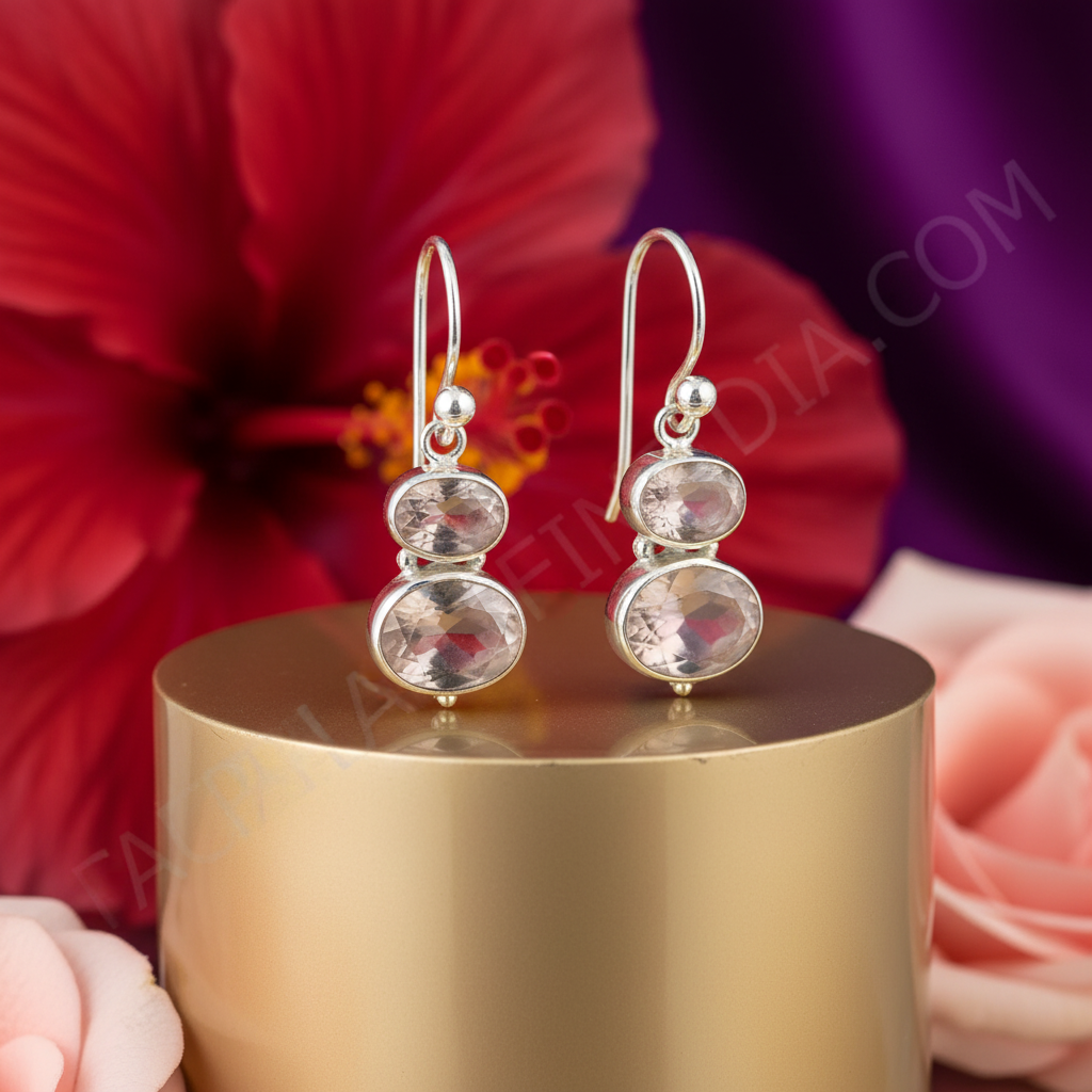 925 Sterling Silver Rose Quartz Earrings | For Women | Gift
