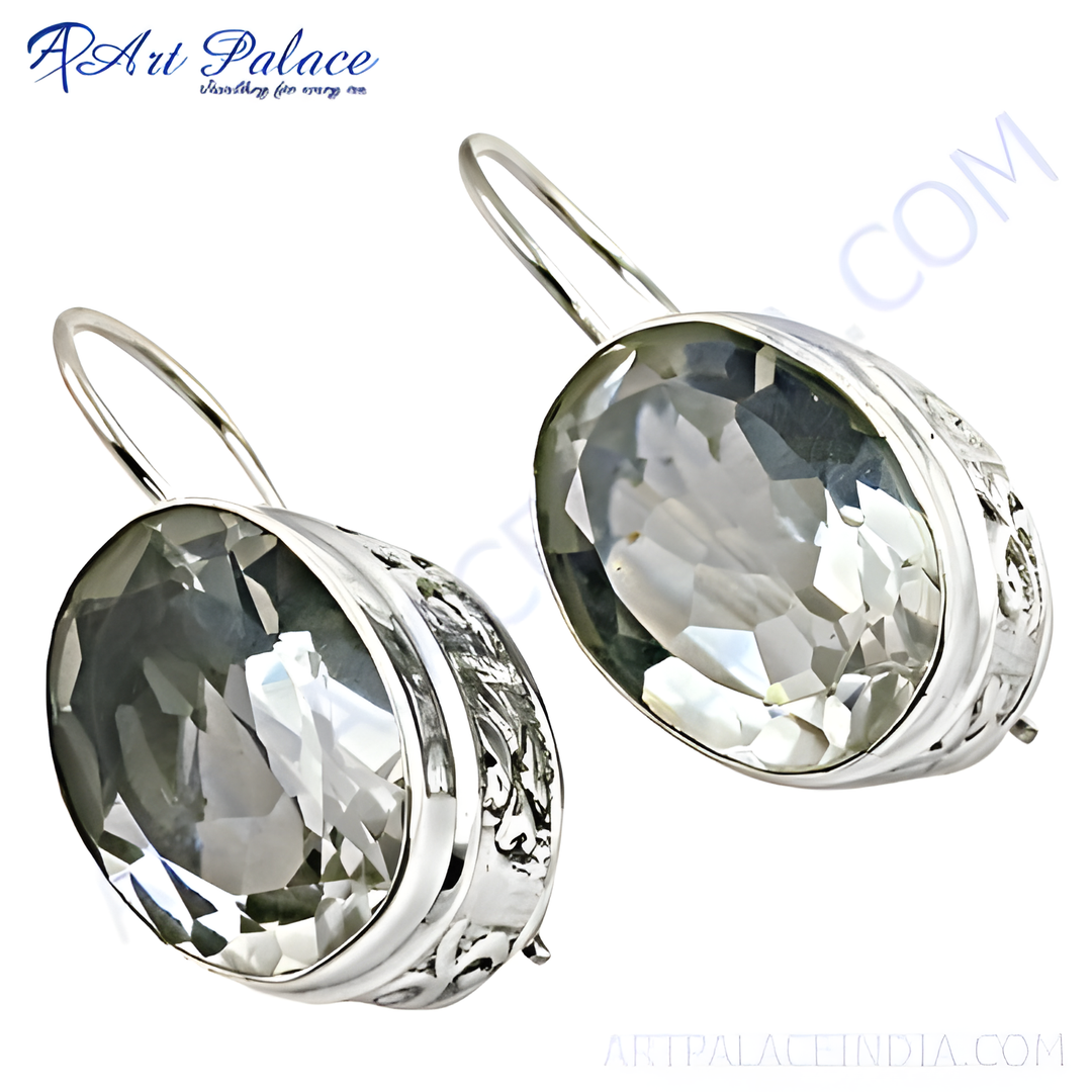 925 sterling silver teardrop crystal dangle earrings, sparkling clear gemstone, elegant jewelry for women.