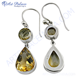 将图像加载到图库查看器中， 925 sterling silver citrine teardrop dangle earrings with yellow gemstone.
