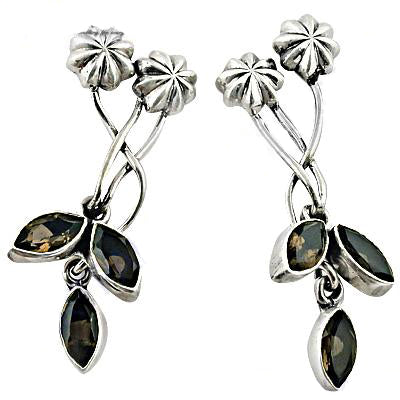925 Silver Smoky Quartz Flower Earrings for Women | Gift