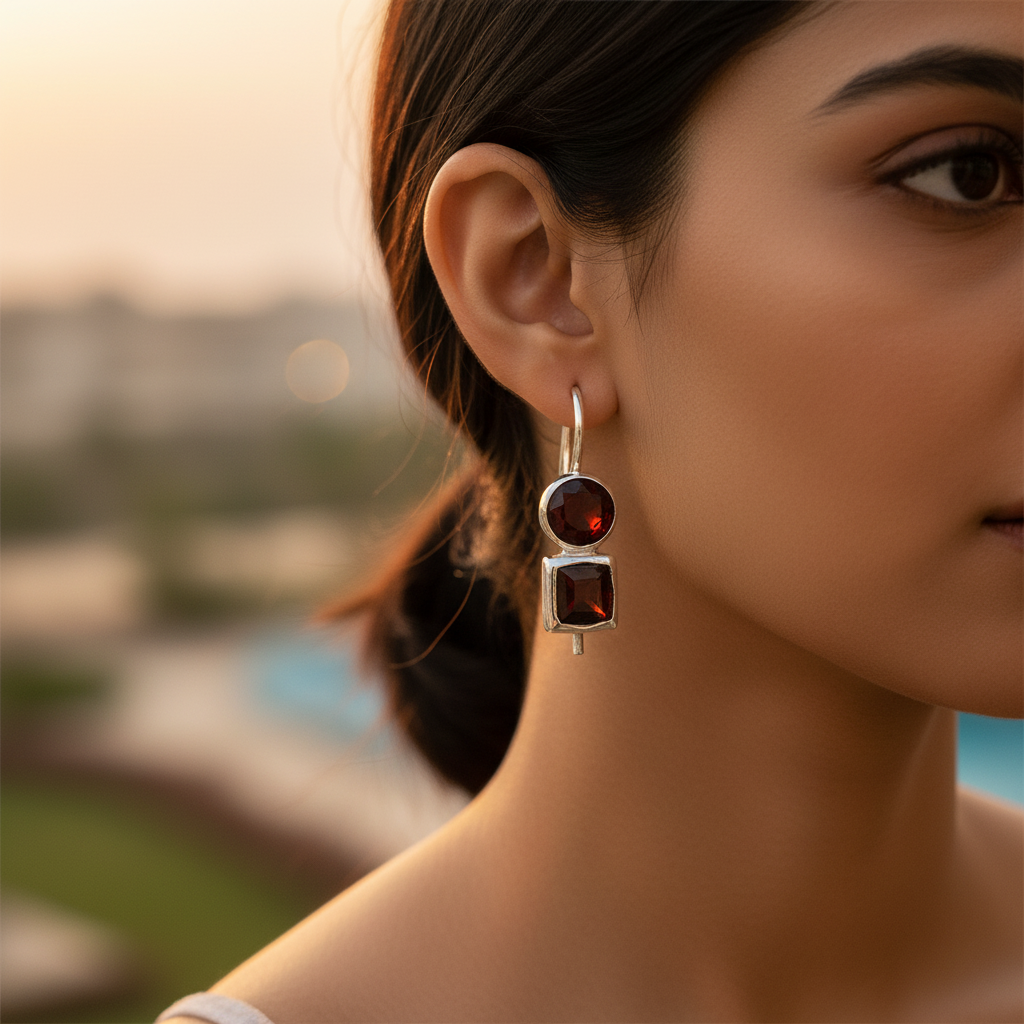 925 Silver Garnet Drop Earrings for Women | Gemstone Jewelry