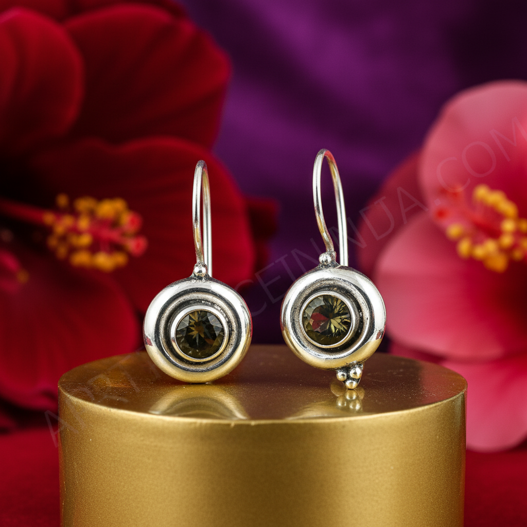 Pendientes colgantes de cuarzo ahumado en plata 925 para mujer | Regalo