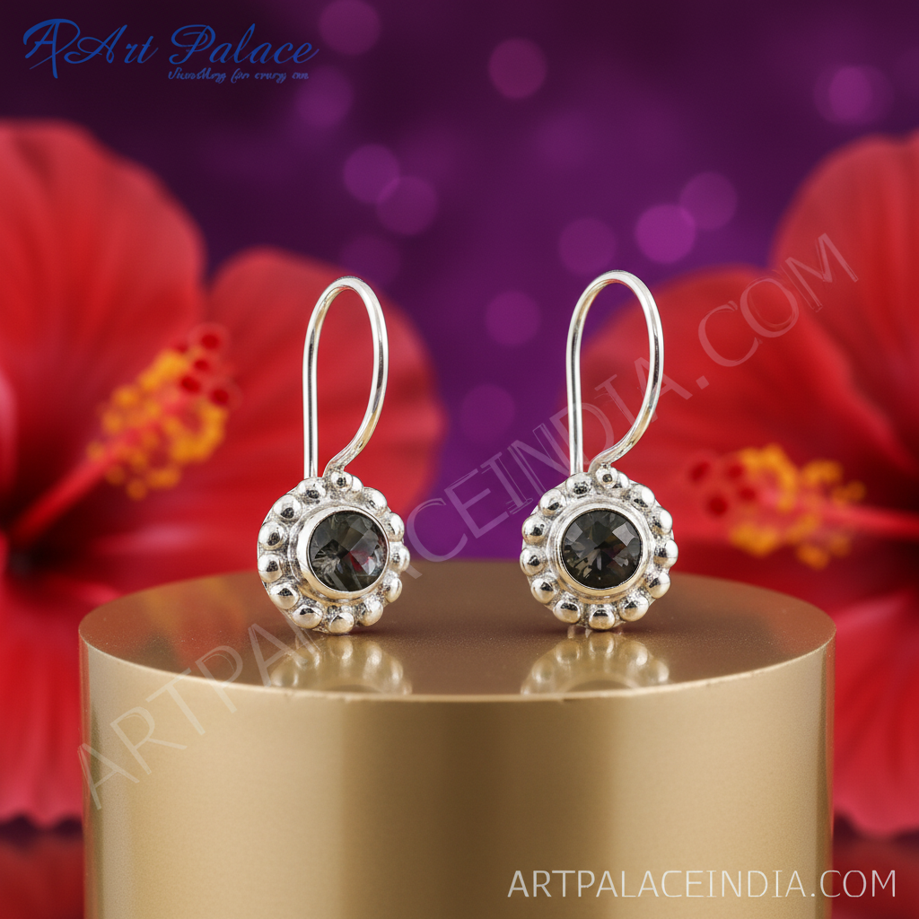 Pendientes colgantes de plata 925 con piedra negra para mujer | Joyas colgantes