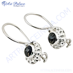 Load image into Gallery viewer, 925 sterling silver drop earrings with faceted black gemstone center stones
