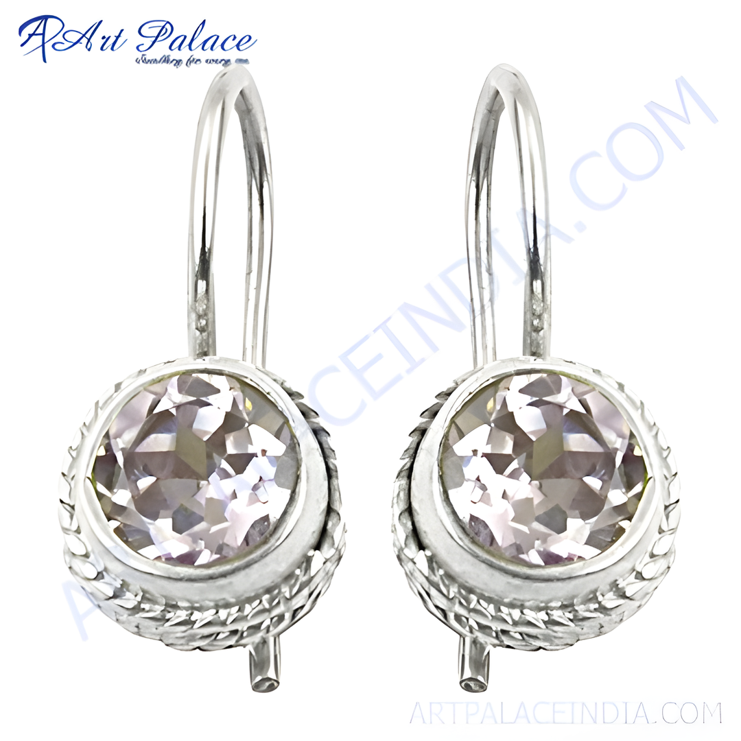 925 sterling silver drop earrings featuring white topaz gemstones, elegant design for women