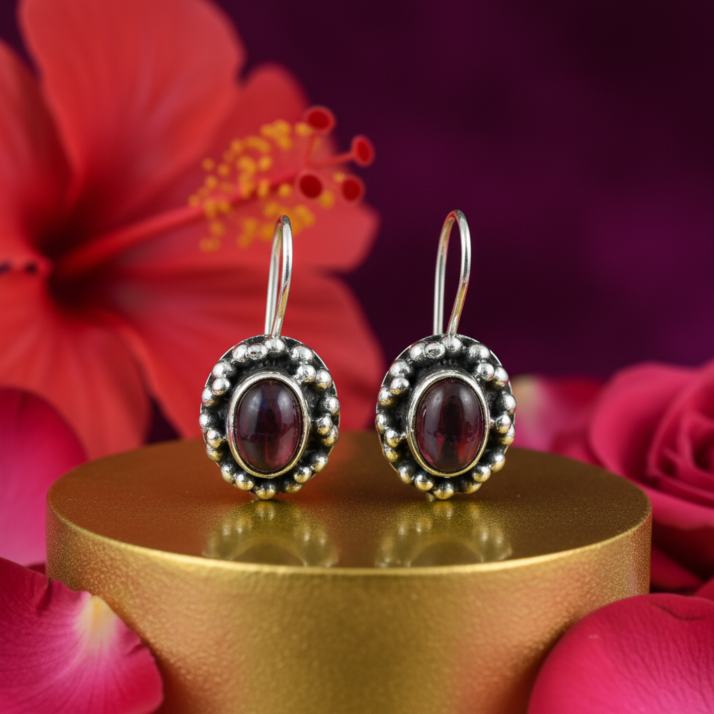 925 Silver Garnet Drop Earrings for Women | Gemstone Jewelry
