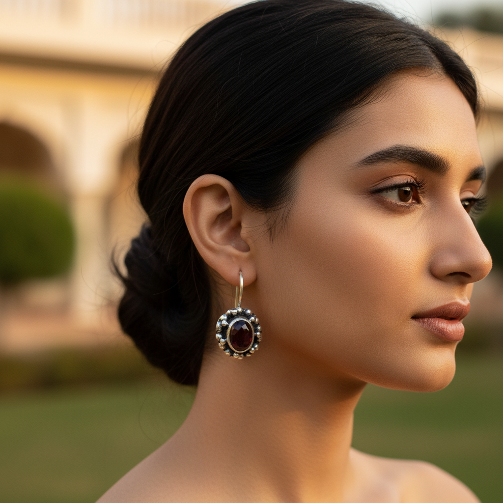925 Silver Garnet Drop Earrings for Women | Gemstone Jewelry