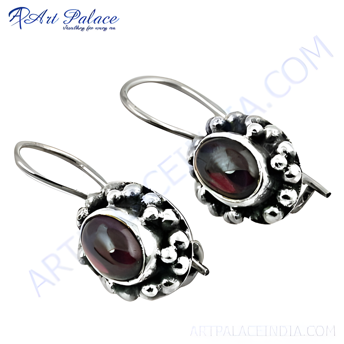 925 sterling silver drop earrings with oval garnet gemstones, a beautiful red color, perfect for women