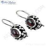 Load image into Gallery viewer, 925 sterling silver drop earrings with oval garnet gemstones, a beautiful red color, perfect for women
