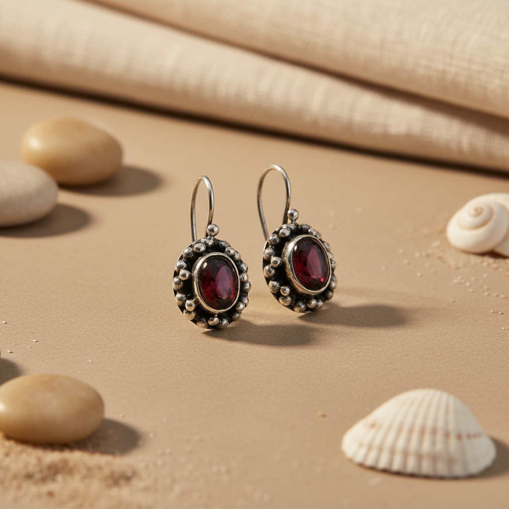 925 Silver Garnet Drop Earrings for Women | Gemstone Jewelry