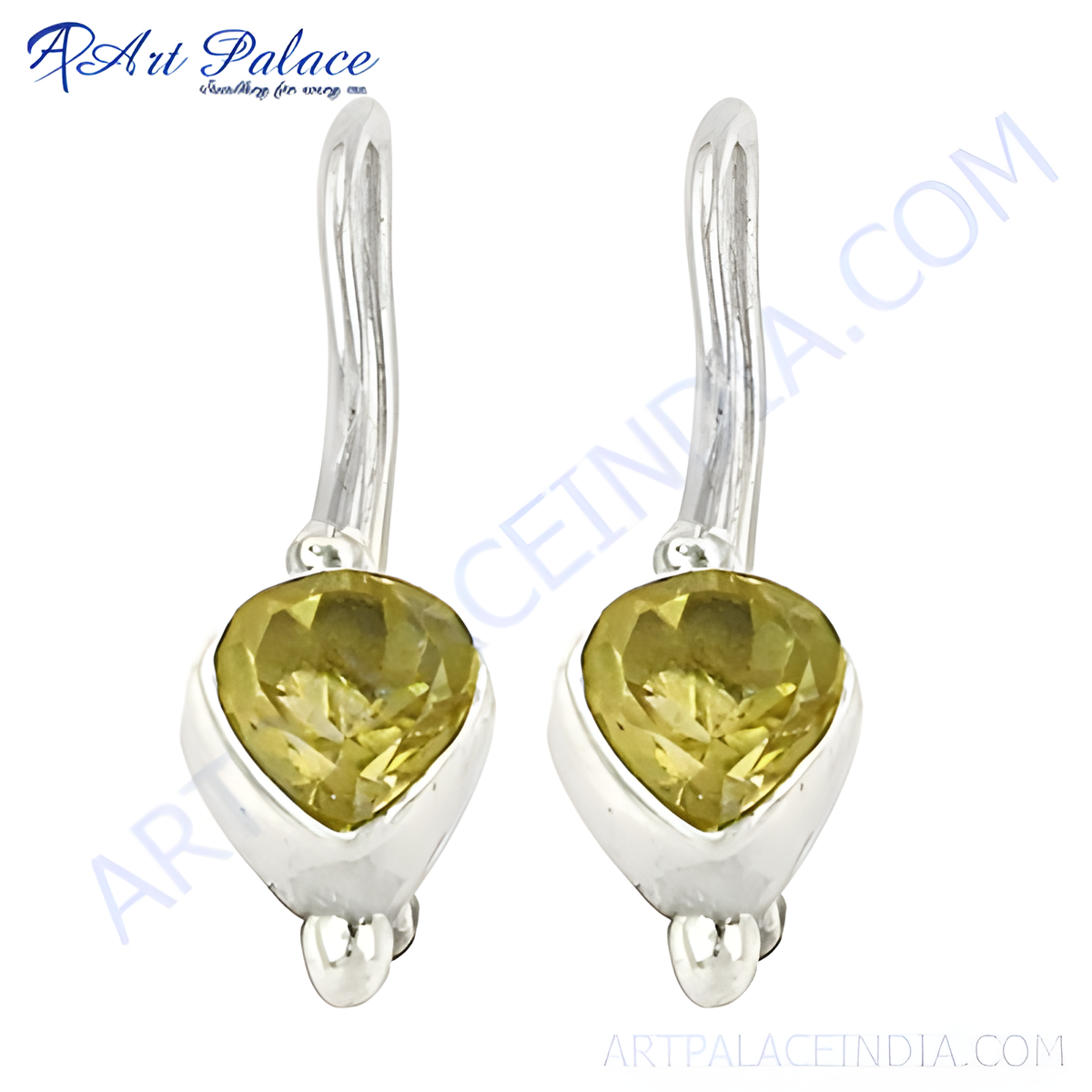 925 sterling silver dangle earrings featuring teardrop citrine gemstones in yellow color