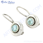 将图像加载到图库查看器中， 925 sterling silver dangle earrings featuring round blue topaz gemstones, set in a silver frame.
