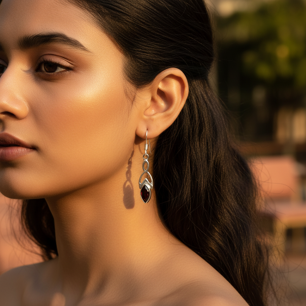 925 Silver Garnet Drop Earrings for Women | Daily Wear Jewelry
